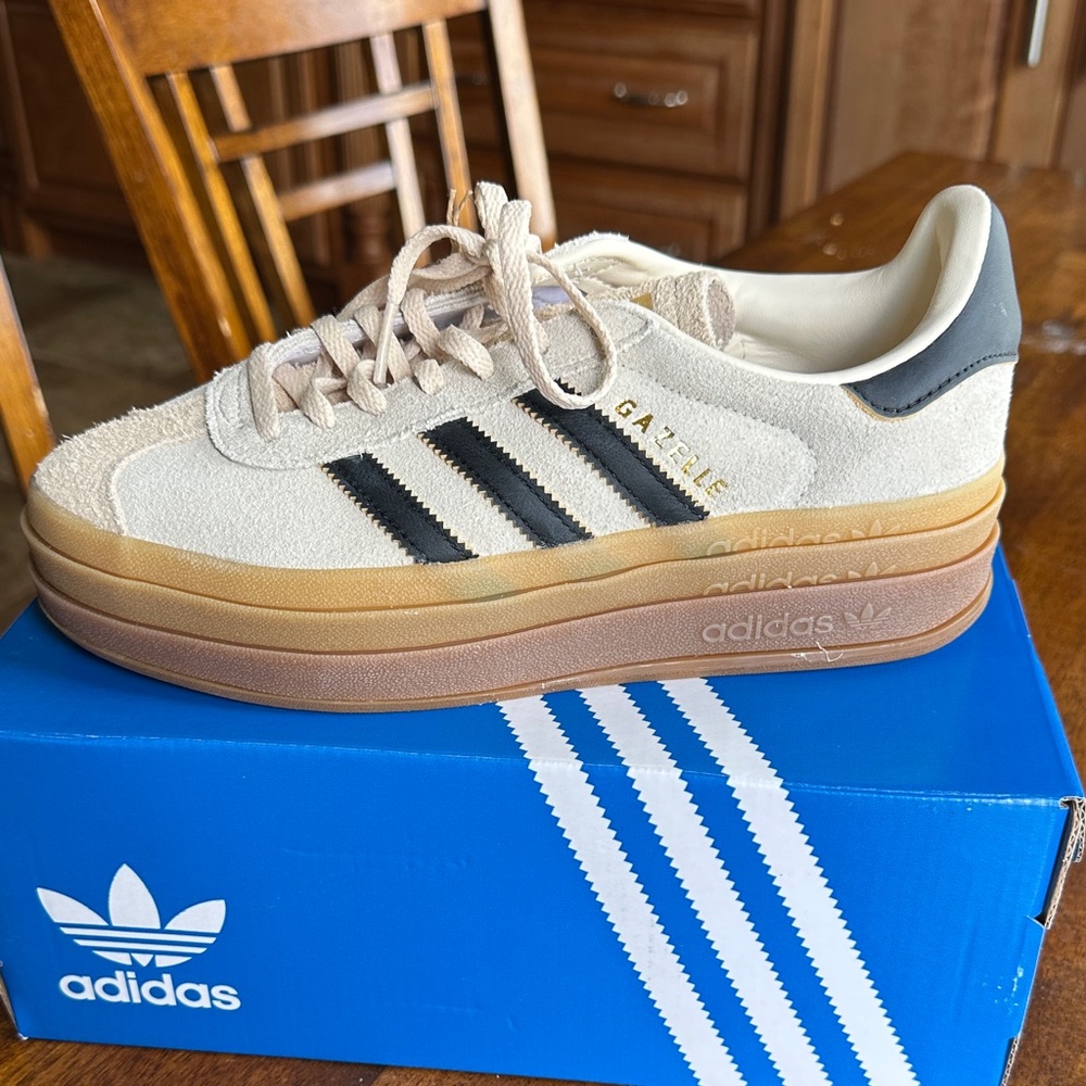 Adidas Gazelle Cream and Black Platform Shoes